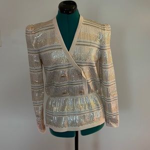 St. John knit Vintage sweater size 8 cream with metallic accents